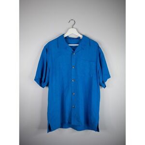 Tommy Bahama Silk Camp Shirt Mens Medium Blue Tropical Jacquard Beach Outdoor